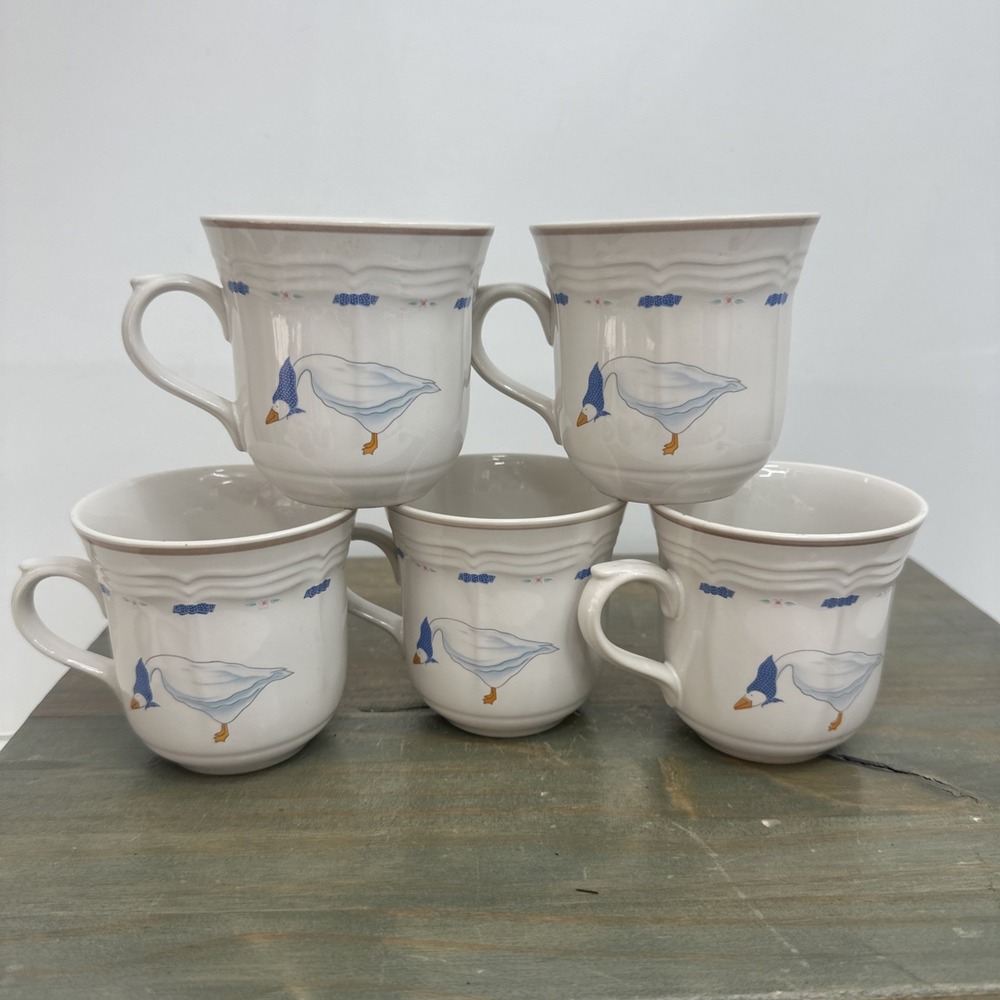 Lot Of 5 VTG 1980s Newcor Countryside Geese Goose Bow Mug GRANDMA Cottage Core